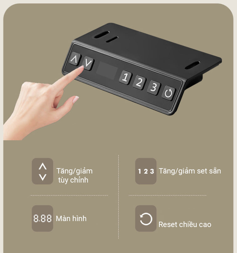 Chân bàn nâng hạ thông minh 2 động cơ cho mặt bàn 120~200cm chịu tải 100kg Boster B02