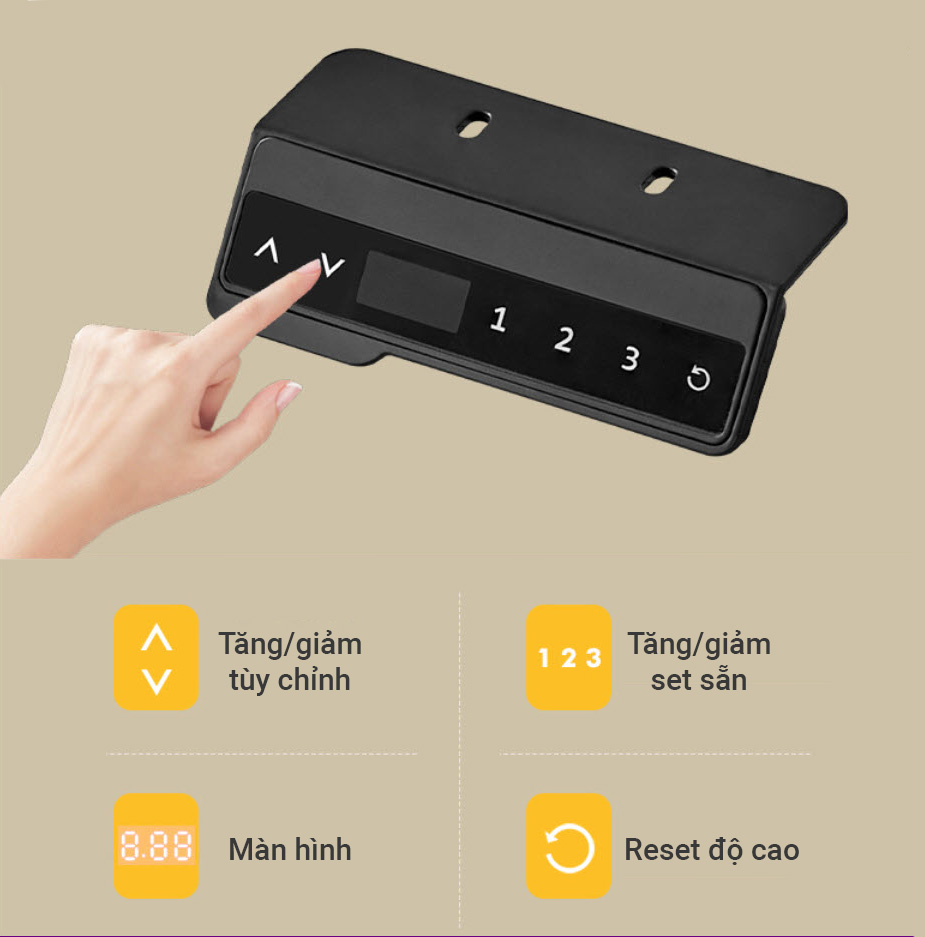 Chân bàn nâng hạ thông minh 2 động cơ cho mặt bàn 120~220cm chịu tải 120kg Boster B03