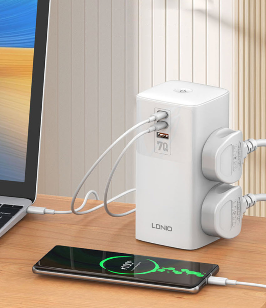 Ổ cắm tháp để bàn 4 cổng kèm sạc nhanh QC 70W LDINO SC4383