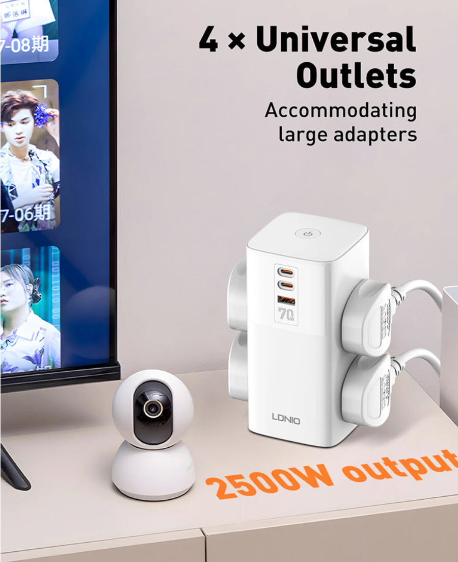 Ổ cắm tháp để bàn 4 cổng kèm sạc nhanh QC 70W LDINO SC4383
