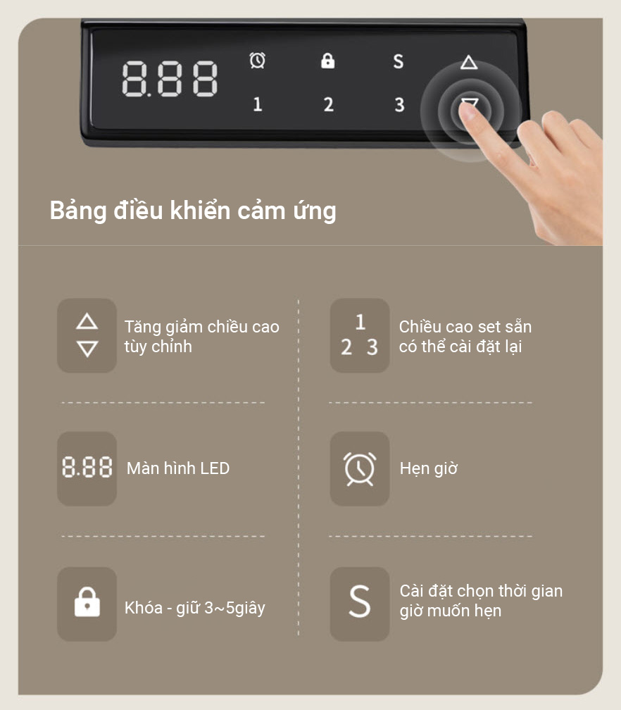 Chân bàn nâng hạ thông minh 2 động cơ cho mặt bàn L phù hợp 120~200cm Benein R22J-L2