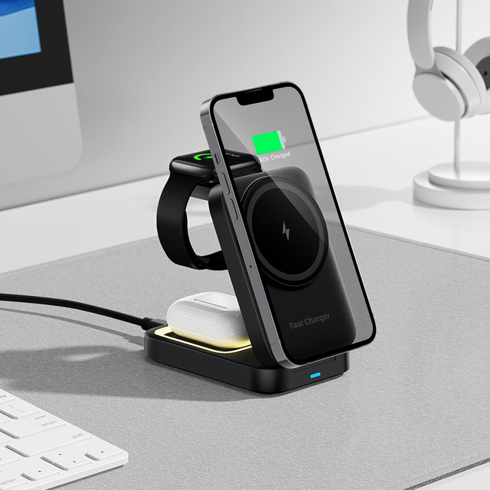 Đế sạc nhanh không dây từ tính 4in1 HT553 chuẩn QC3.0 23W có đèn LED