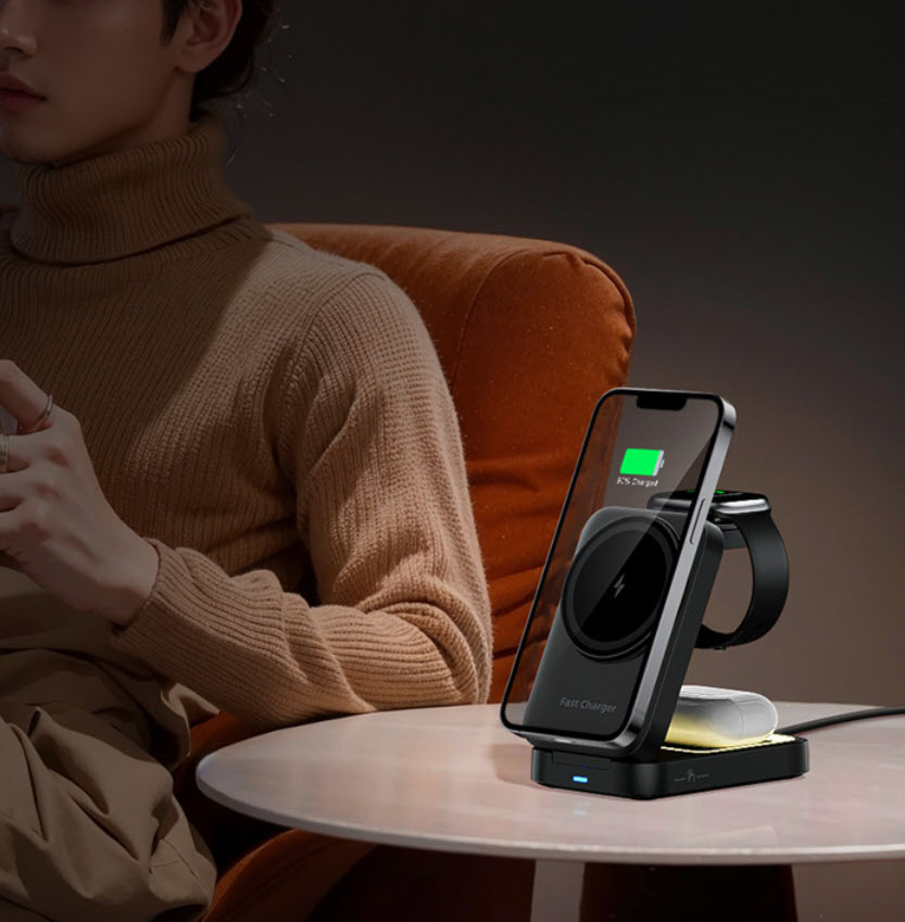 Đế sạc nhanh không dây từ tính 4in1 HT553 chuẩn QC3.0 23W có đèn LED