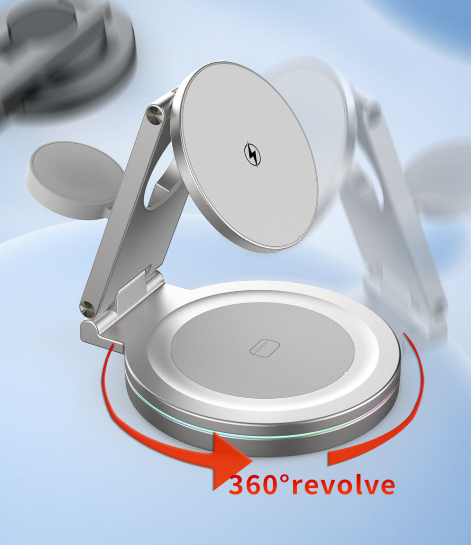 Đế sạc nhanh không dây chuẩn Qi2 3in1 HT015 23W có led viền