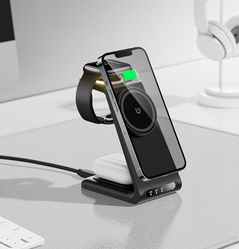 Đế sạc nhanh không dây từ tính 3in1 HT-C28 23W có đèn LED