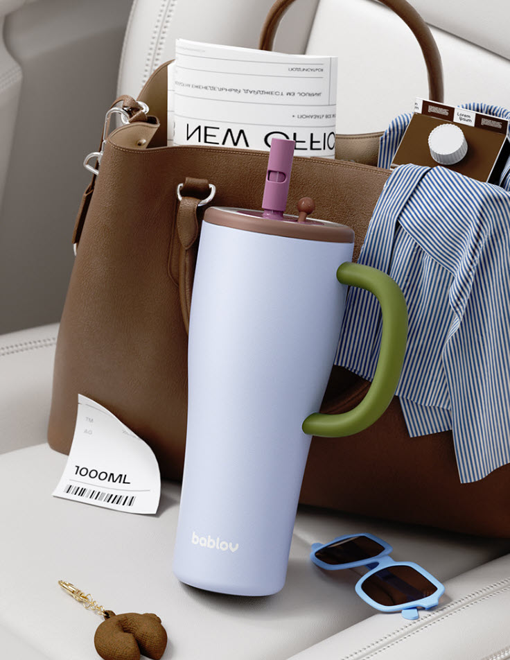 Ly giữ nhiệt có nắp đậy ống hút chống tràn inox 316 BaBlov BBL31604