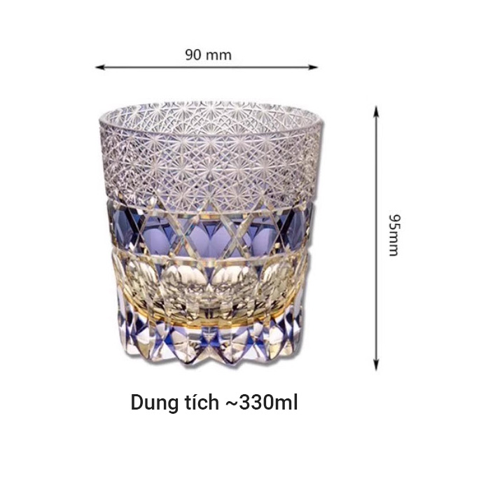 Ly whisky pha lê 330ml chế tác thủ công Edo Kiriko mẫu Fluorite Vianasa VS3233