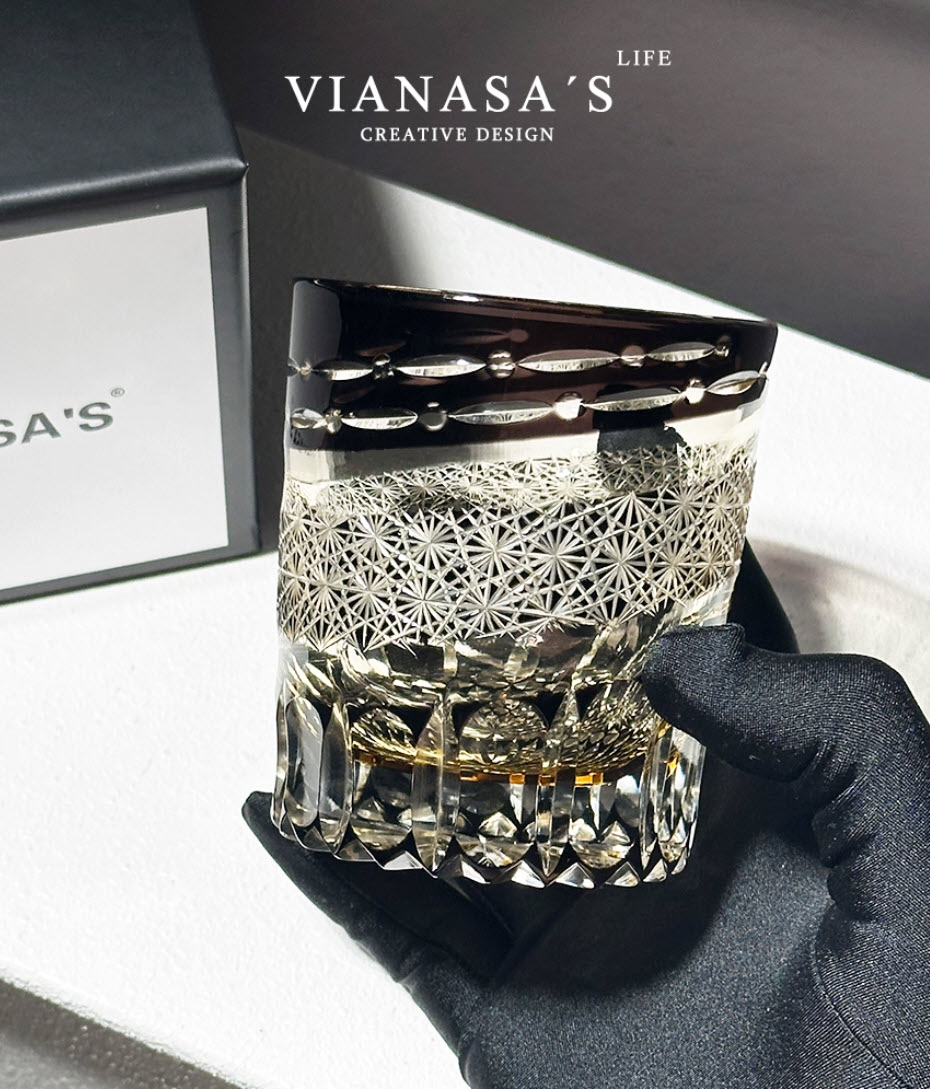 Ly whisky pha lê 280ml chế tác thủ công Edo Kiriko mẫu Meteor Daiyue Vianasa VS3231