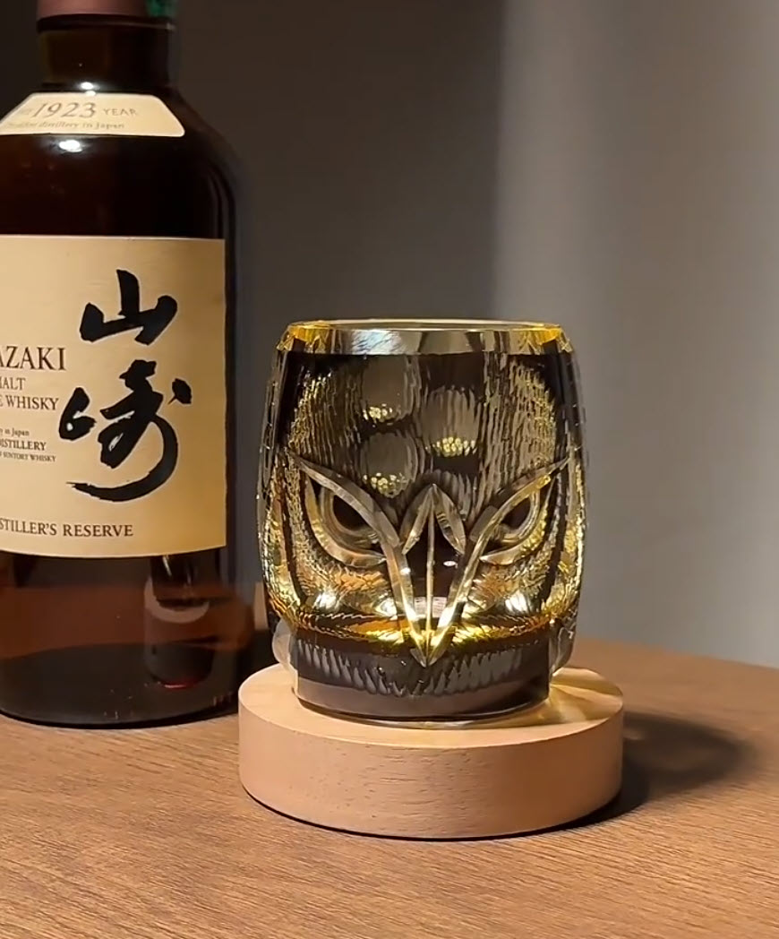 Ly whisky pha lê 280ml chế tác thủ công Edo Kiriko mẫu Owl Vianasa VS3434A