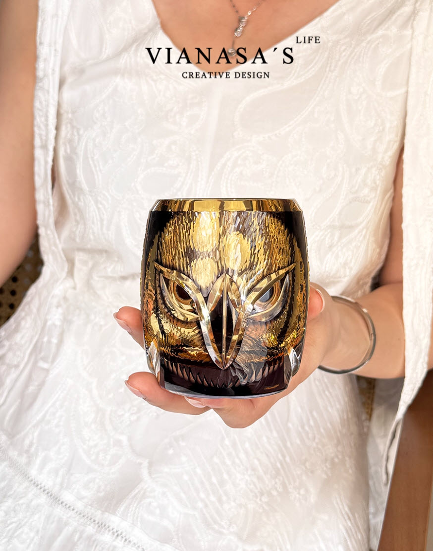 Ly whisky pha lê 280ml chế tác thủ công Edo Kiriko mẫu Owl Vianasa VS3434A