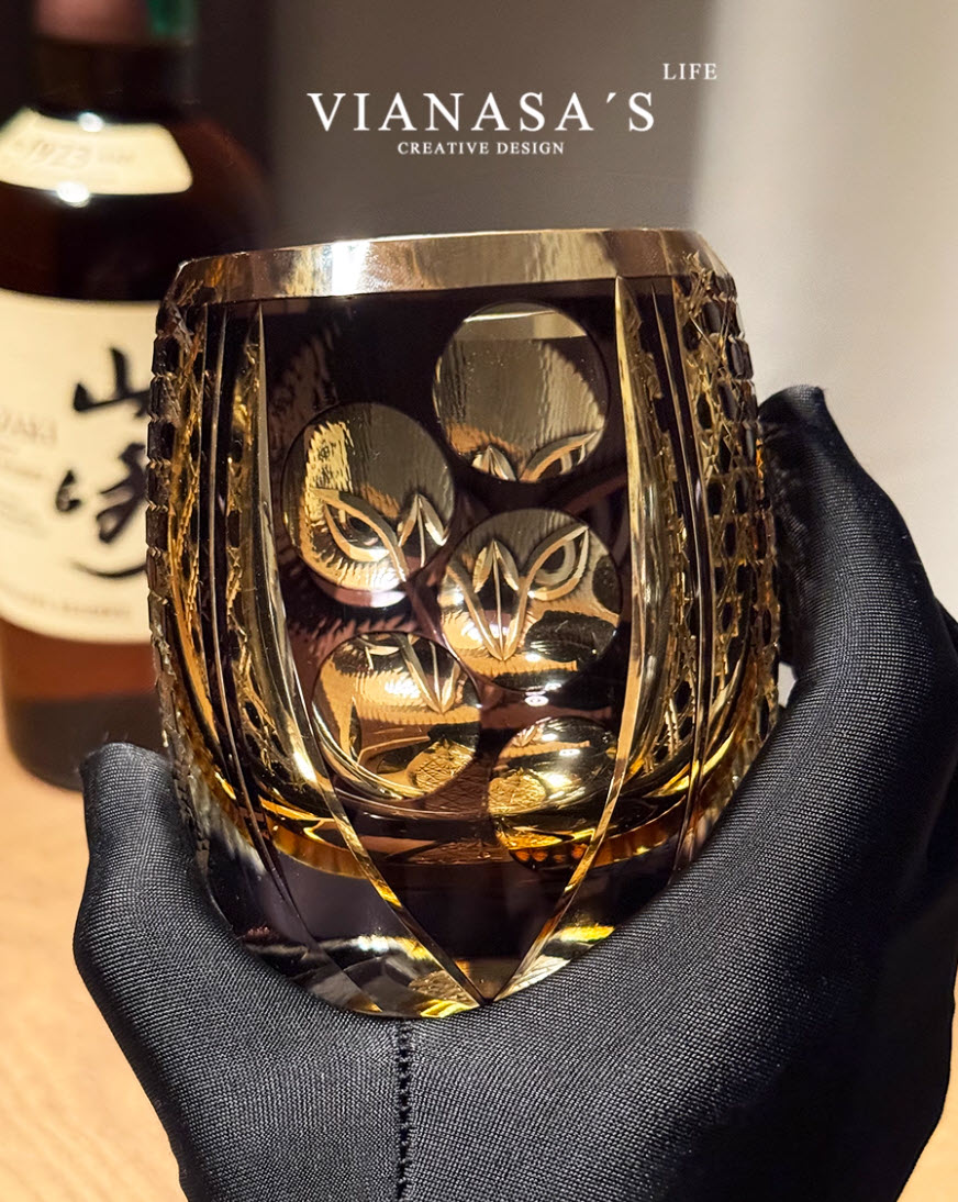 Ly whisky pha lê 280ml chế tác thủ công Edo Kiriko mẫu Owl Vianasa VS3434A