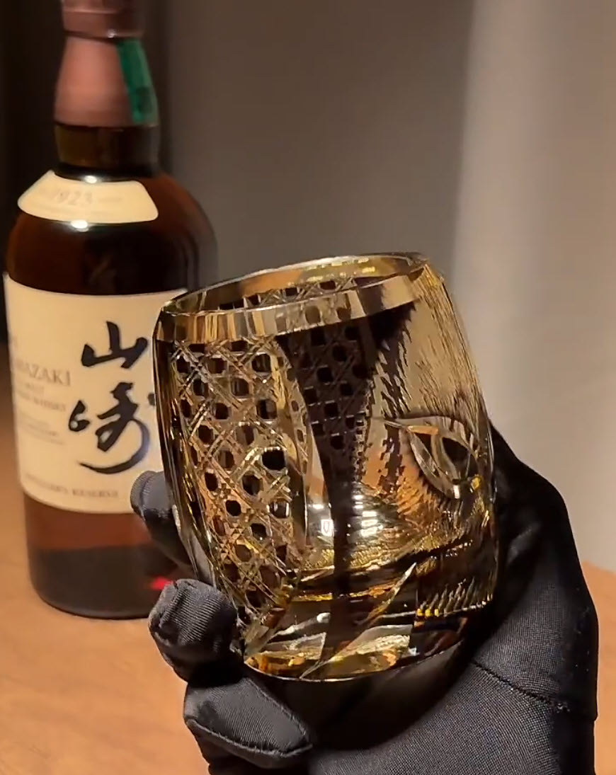 Ly whisky pha lê 280ml chế tác thủ công Edo Kiriko mẫu Owl Vianasa VS3434A