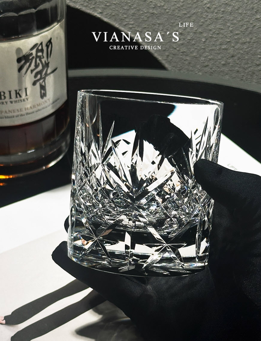 Ly whisky pha lê 250ml chế tác thủ công Edo Kiriko mẫu K9 Flower Vianasa VS2235