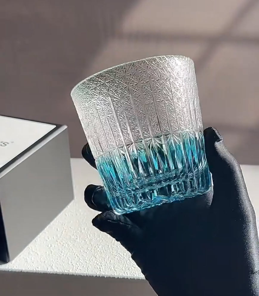 Ly wishky pha lê 330ml chế tác thủ công Edo Kiriko mẫu Northern Lights Vianasa VS3434B