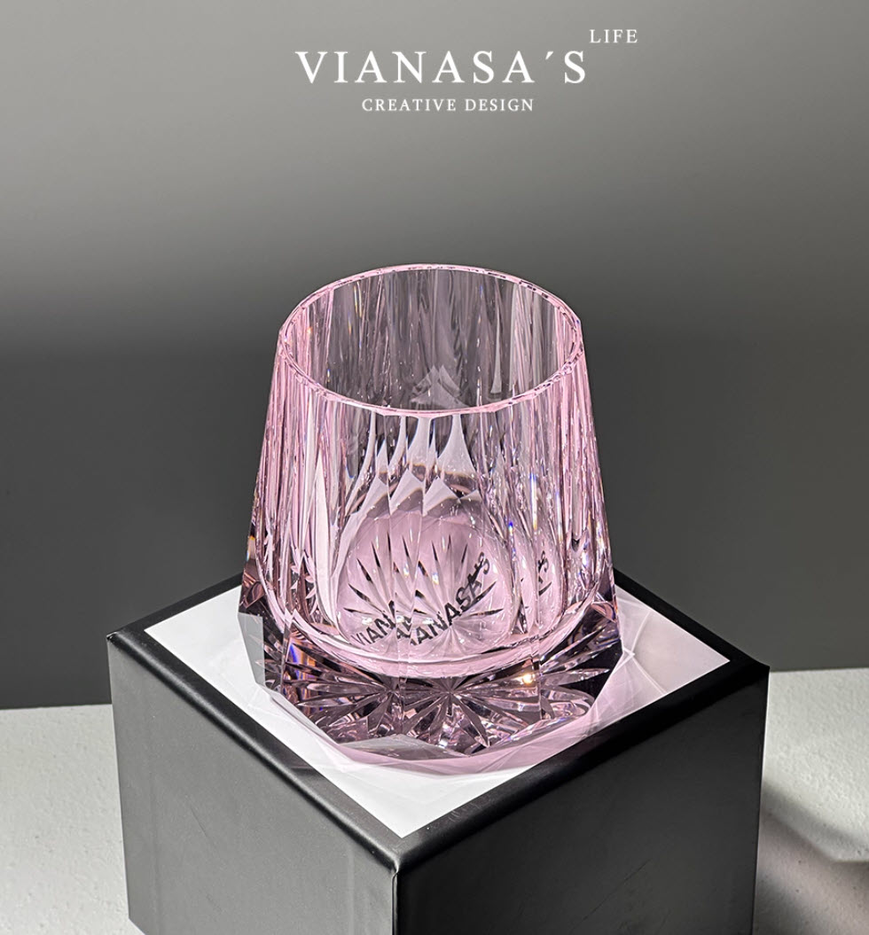 Ly wishky pha lê K9 mẫu Rose Story 200ml chế tác thủ công Vianasa VS99897