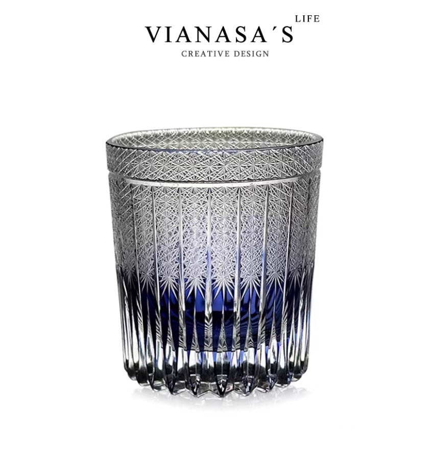 Ly wishky pha lê 260ml chế tác thủ công Edo Kiriko mẫu Purple Blame Vianasa VS38899