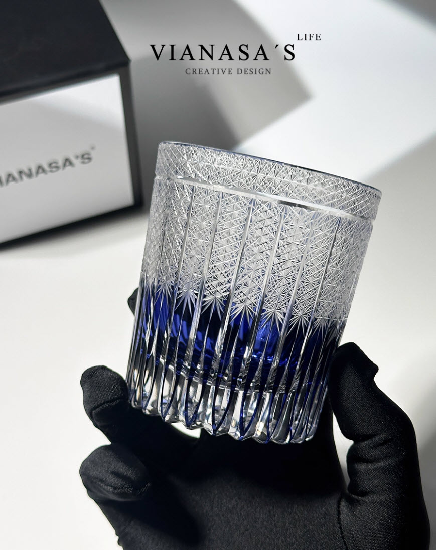 Ly wishky pha lê 260ml chế tác thủ công Edo Kiriko mẫu Purple Blame Vianasa VS38899