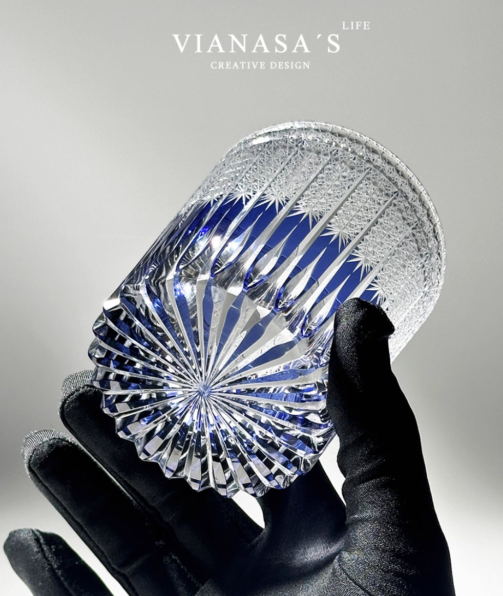 Ly wishky pha lê 260ml chế tác thủ công Edo Kiriko mẫu Purple Blame Vianasa VS38899