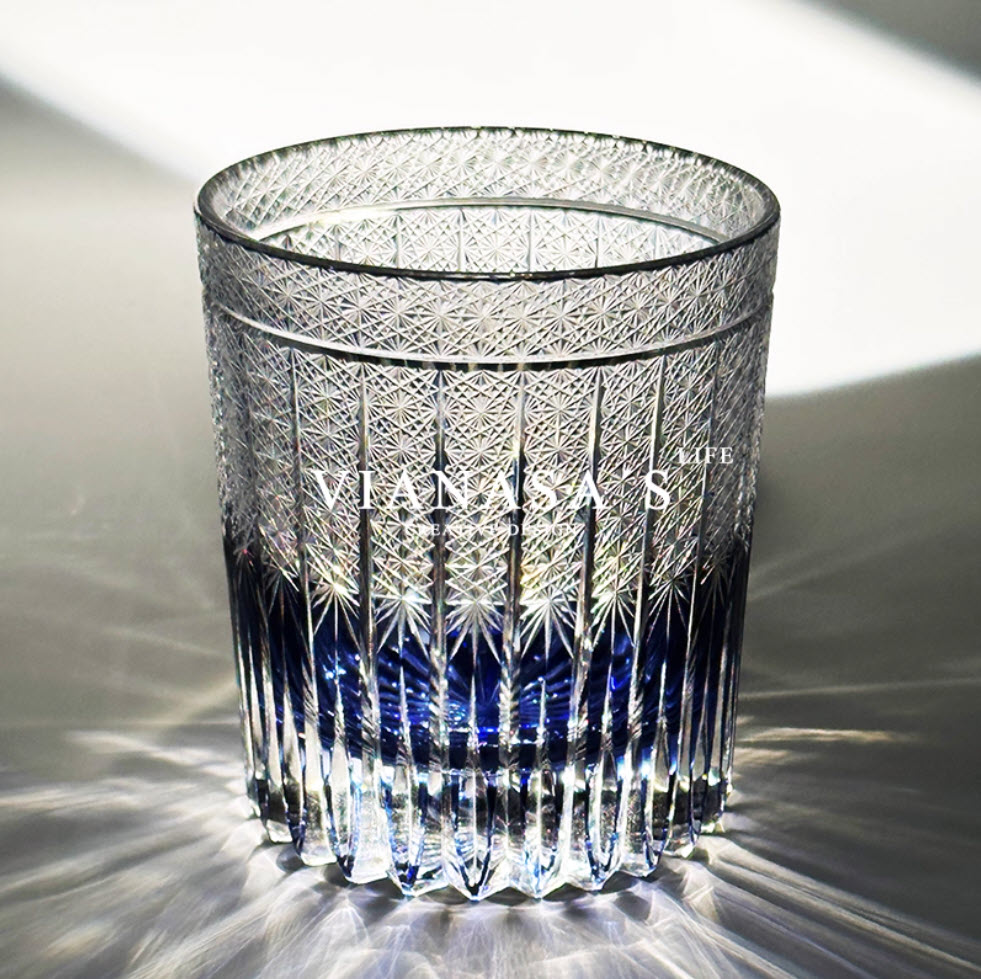 Ly wishky pha lê 260ml chế tác thủ công Edo Kiriko mẫu Purple Blame Vianasa VS38899