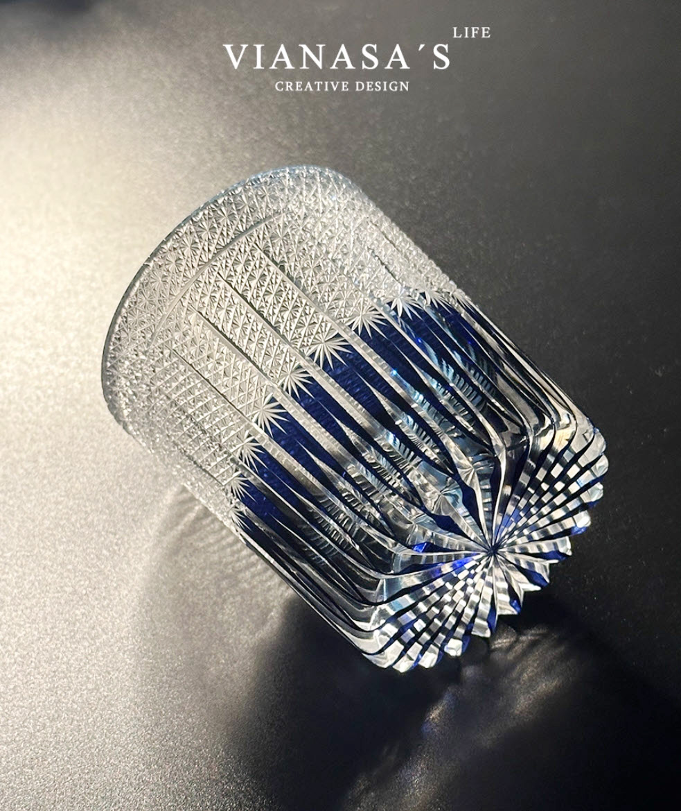 Ly wishky pha lê 260ml chế tác thủ công Edo Kiriko mẫu Purple Blame Vianasa VS38899