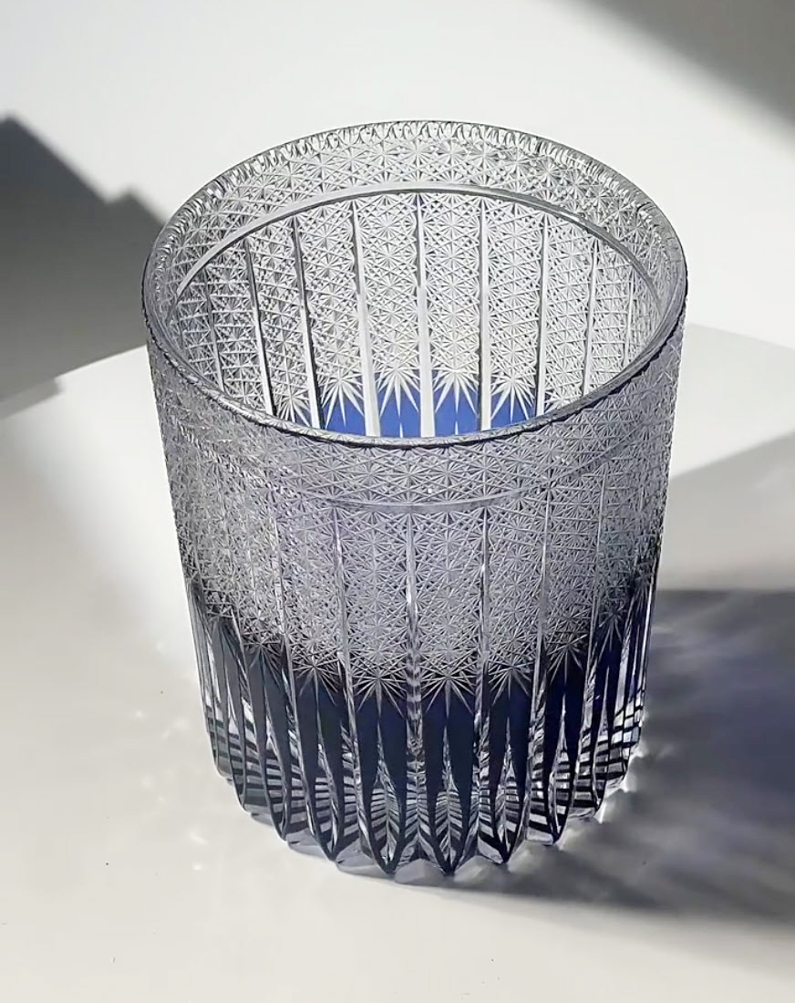 Ly wishky pha lê 260ml chế tác thủ công Edo Kiriko mẫu Purple Blame Vianasa VS38899