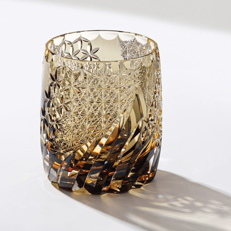 Ly wishky pha lê 330ml chế tác thủ công Edo Kiriko mẫu Dancing with the Wind Vianasa VS34344