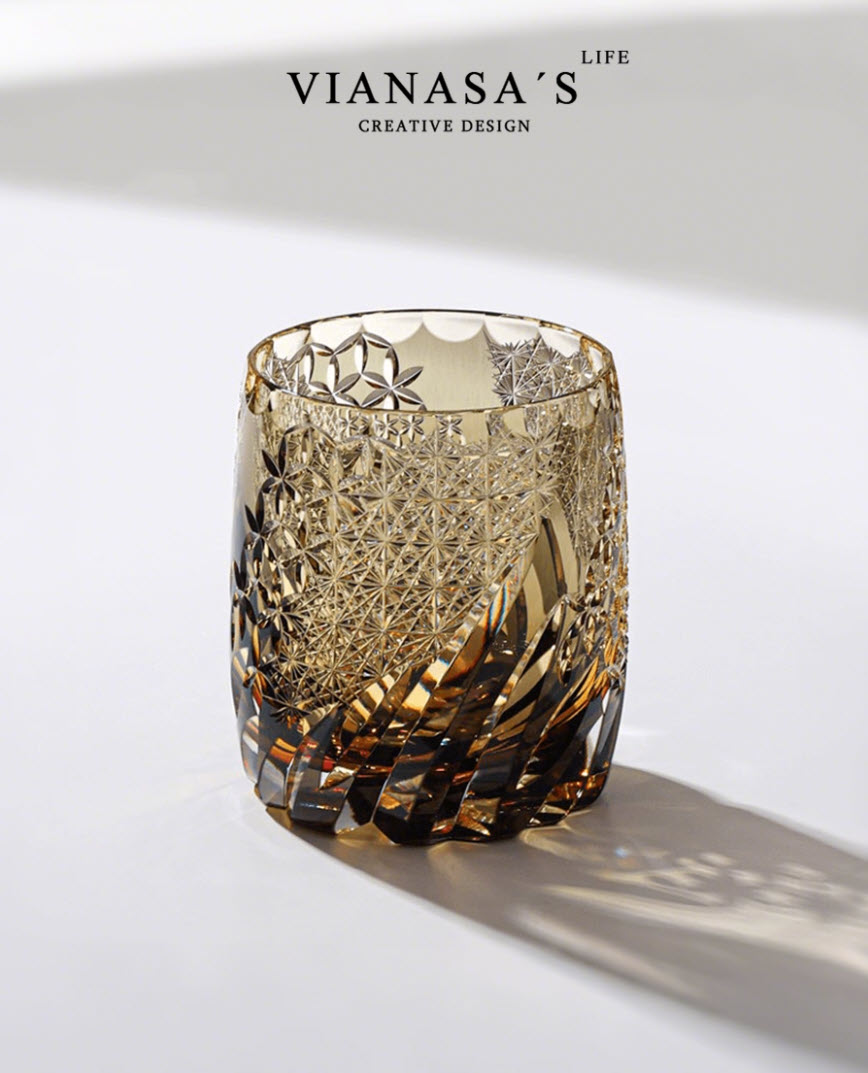 Ly wishky pha lê 330ml chế tác thủ công Edo Kiriko mẫu Dancing with the Wind Vianasa VS34344