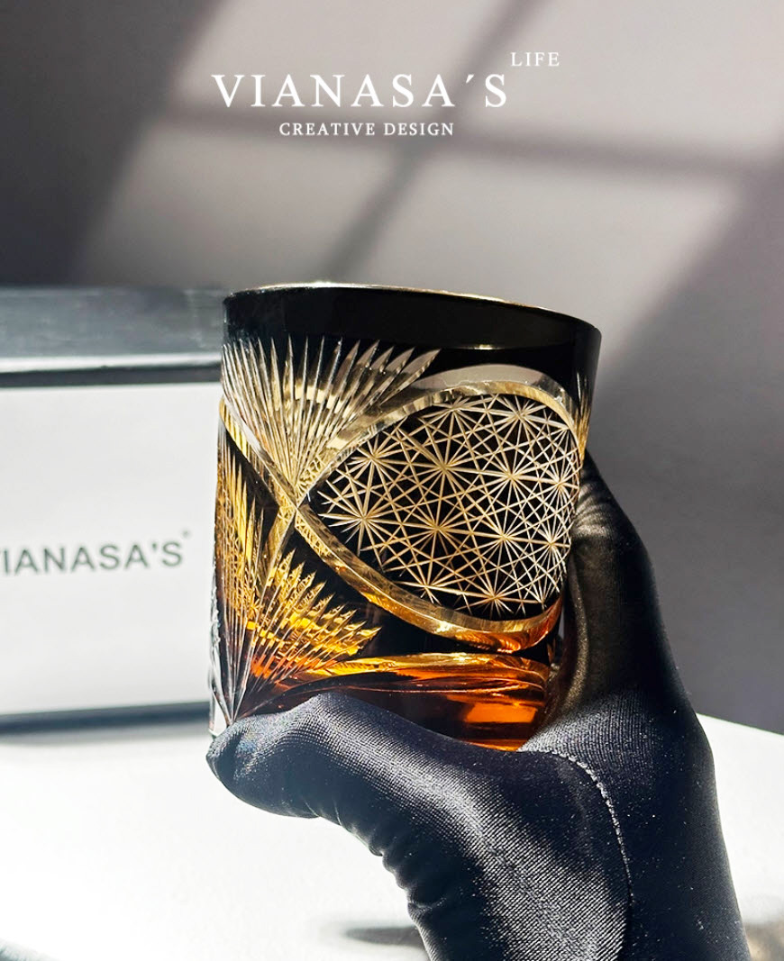 Ly wishky pha lê 280ml chế tác thủ công Edo Kiriko mẫu Tsuru Feather Vianasa VS3434C