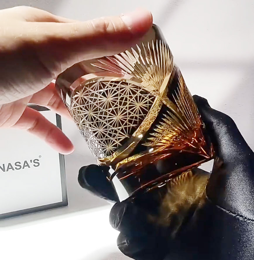 Ly wishky pha lê 280ml chế tác thủ công Edo Kiriko mẫu Tsuru Feather Vianasa VS3434C