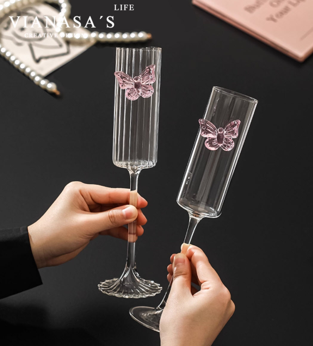 Ly champagne thủy tinh borosilicate chế tác thủ công mẫu Butterfly 180ml Vianasa VS23344