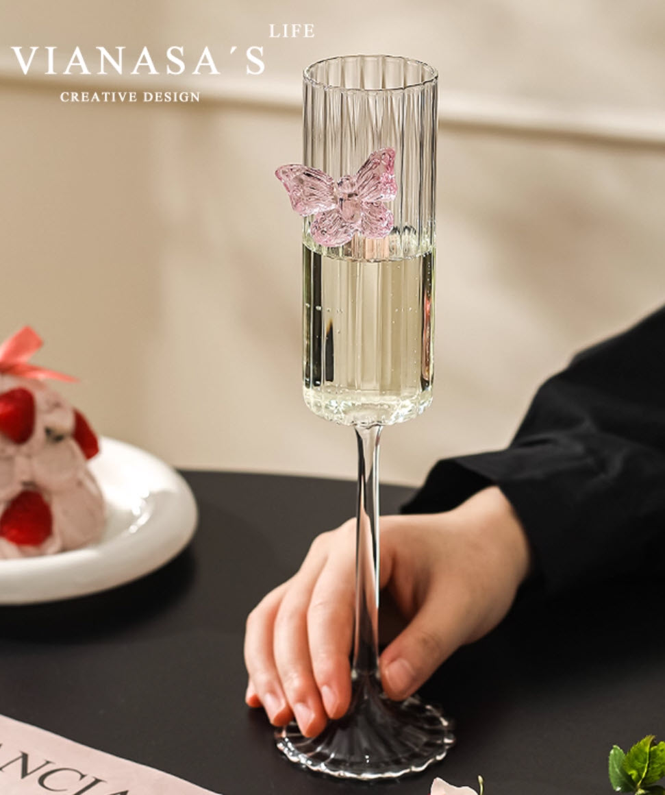 Ly champagne thủy tinh borosilicate chế tác thủ công mẫu Butterfly 180ml Vianasa VS23344
