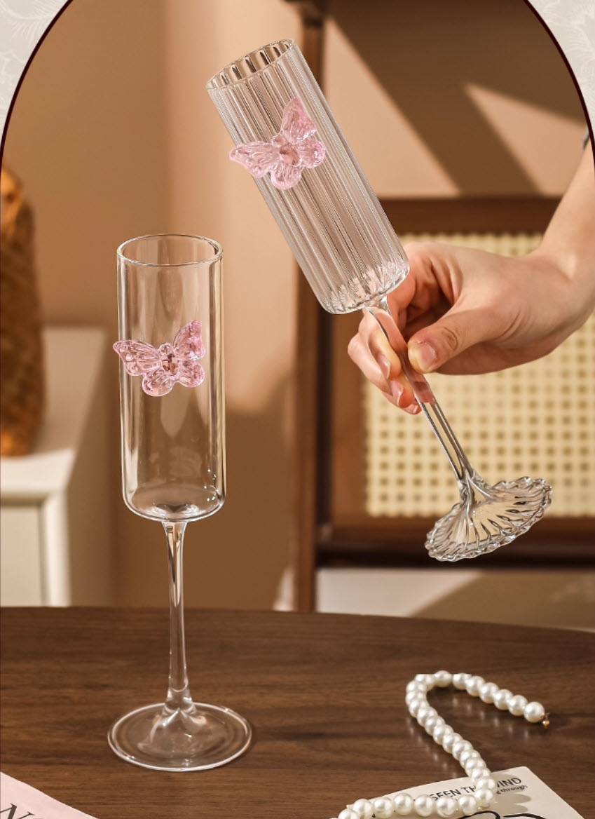 Ly champagne thủy tinh borosilicate chế tác thủ công mẫu Butterfly 180ml Vianasa VS23344