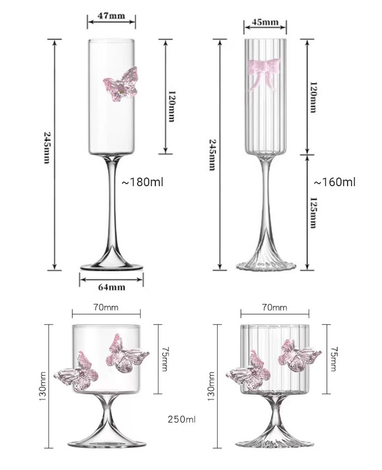 Ly champagne thủy tinh borosilicate chế tác thủ công mẫu Butterfly 180ml Vianasa VS23344