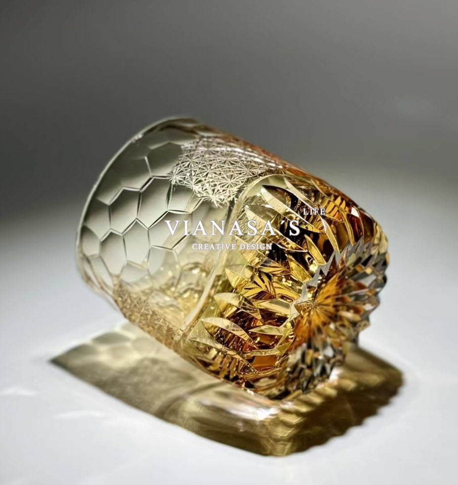 Ly wishky pha lê 260ml chế tác thủ công Edo Kiriko mẫu Snowflakes Vianasa VS42423