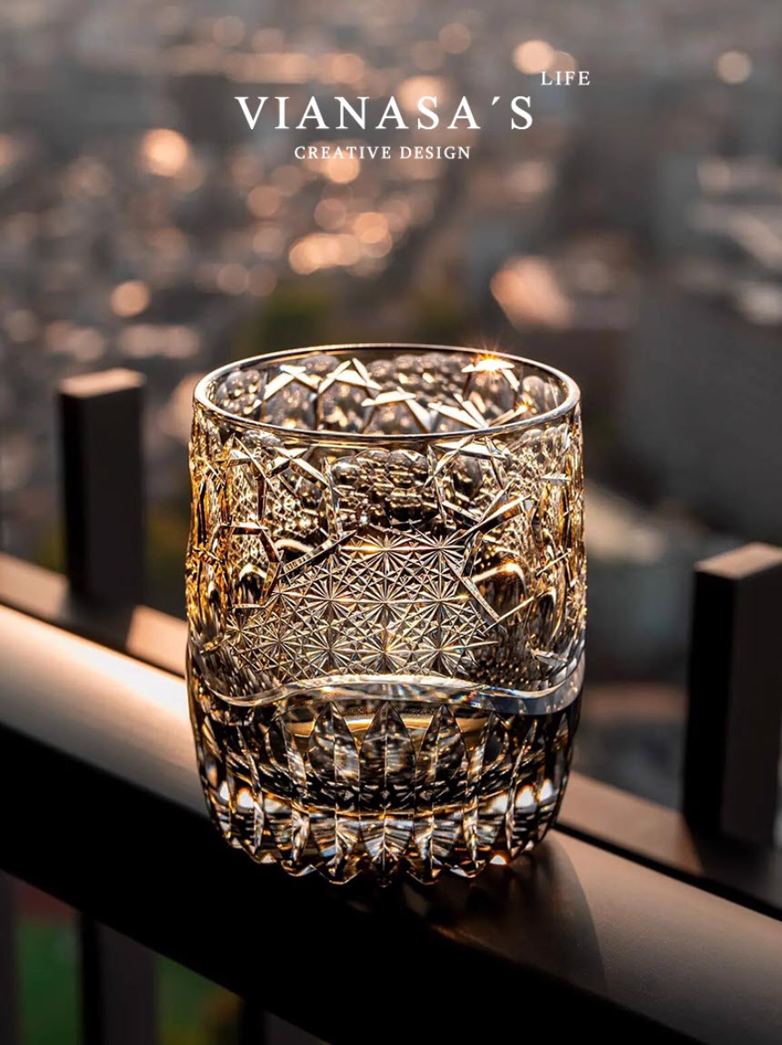 Ly wishky pha lê 260ml chế tác thủ công Edo Kiriko mẫu Snowflakes Vianasa VS42423