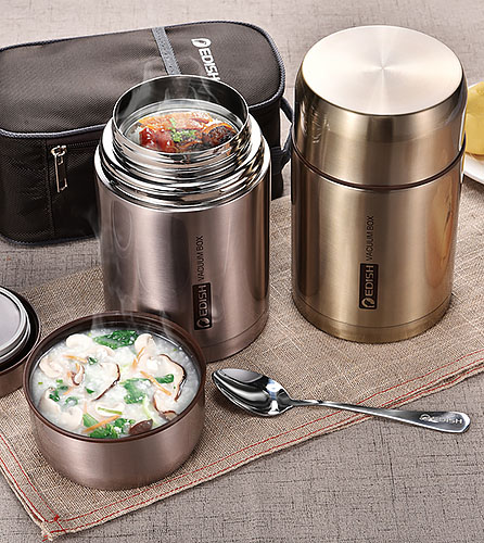 Bình ủ thức ăn 800ml & 1000ml Edish JLY909, 2 lớp inox 304 mạ màu.