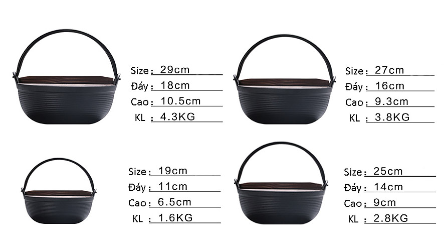 Nồi lẩu gang đúc thô có quai xách kèm nắp DGT70