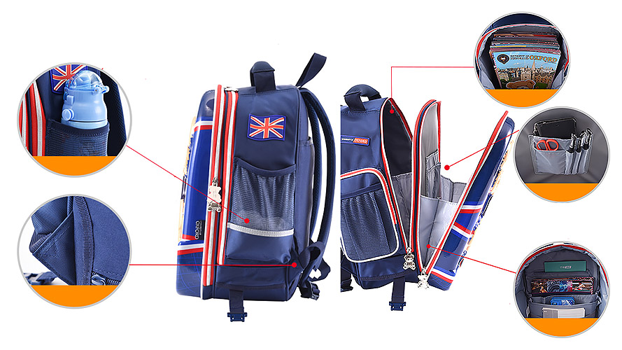 Balo kéo học sinh Oxford J055, chất liệu PES chống nước tốt, viền phản quang.