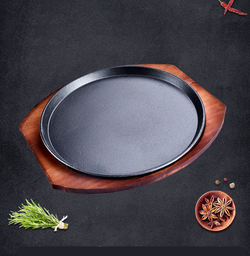 Chảo gang tròn chống dính ăn bò né size 19-29cm kèm đế gỗ TB090