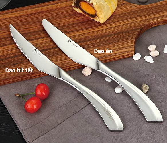 Bộ dao muỗng nĩa TNT B005 inox 202 tay cầm vân nổi sang trọng.