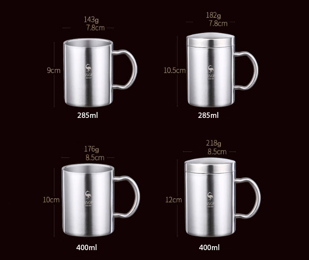 Ca inox 304 cách nhiệt 2 lớp uống cà phê trà nóng 400ml SSGP 11171