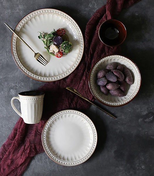 Bộ tô chén dĩa gốm porcelain handmade OMK GT006.
