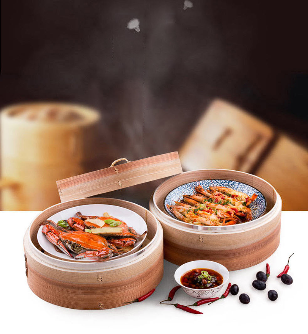 Xửng hấp bánh gỗ Tuyết Tùng lồng hấp dimsum, hải sản, rau củ Steam ZSM003