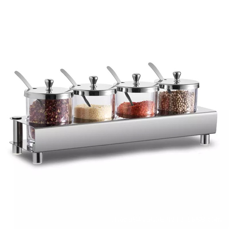 Bộ đựng gia vị inox 304 hũ thủy tinh 2-4 ngăn OEM KO3855