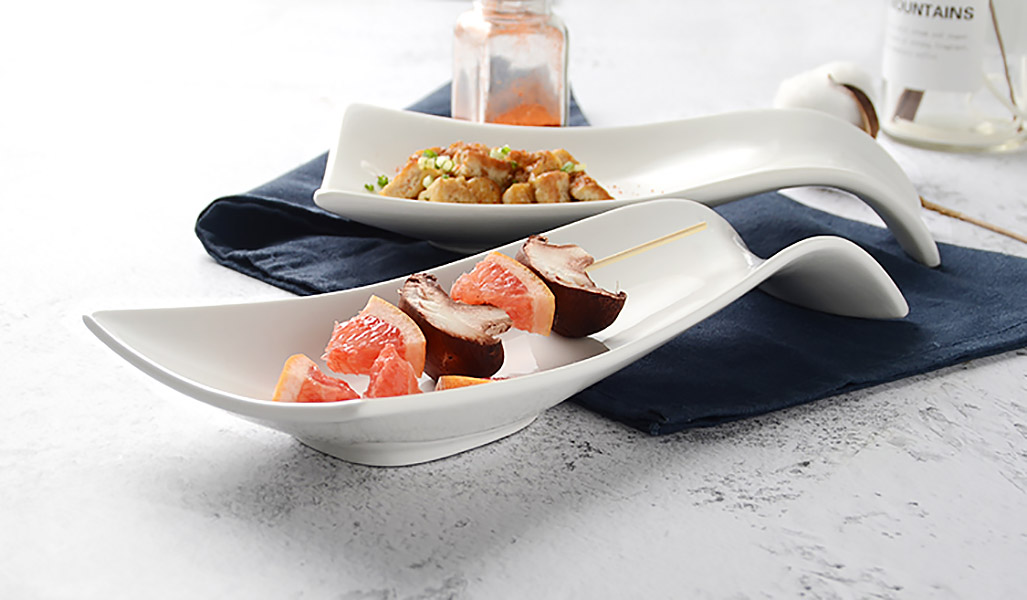 Khay dĩa gốm trắng porcelain đựng sushi thức ăn McAllen MA020.