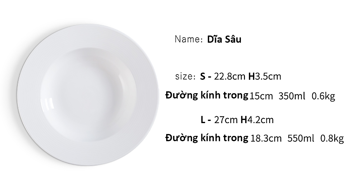Dĩa gốm trắng porcelain McAllen MA024 đựng thức ăn.