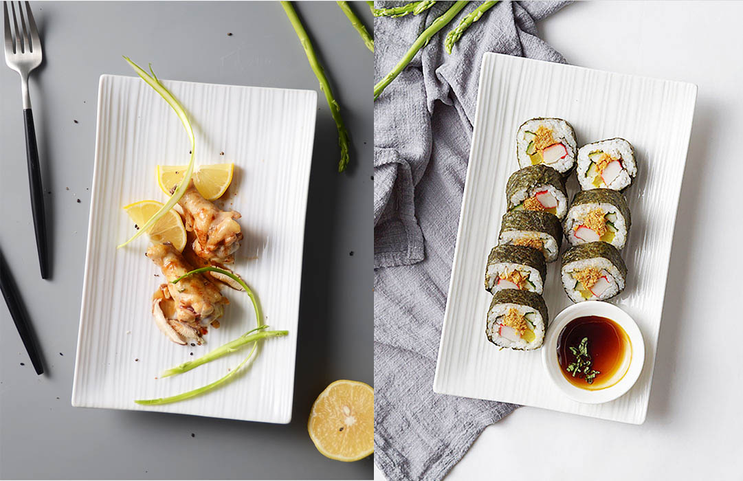 Dĩa gốm sứ trắng chữ nhật McAllen MA035.