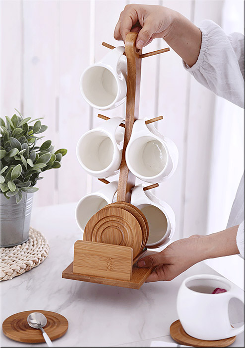 Bộ 06 ly tách trà gốm sứ kèm giá treo OneName ON004.