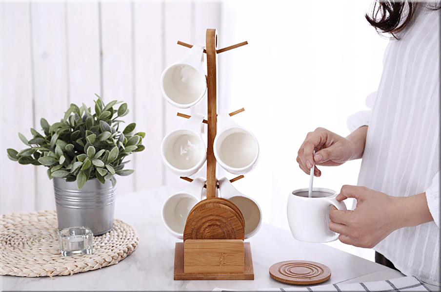 Bộ 06 ly tách trà gốm sứ kèm giá treo OneName ON004.