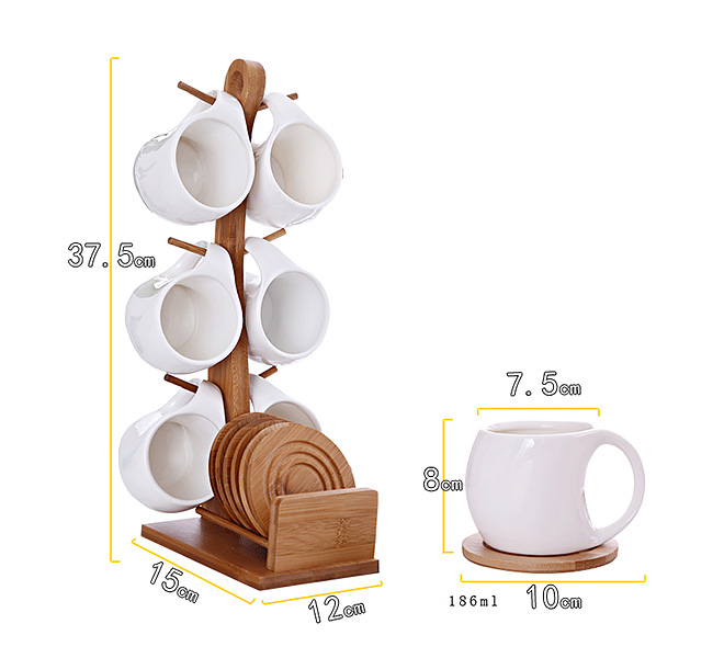 Bộ 06 ly tách trà gốm sứ kèm giá treo OneName ON004.